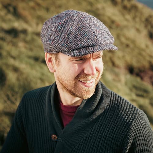Biddy Murphy Irish Wool Tweed Newsboy Cap for Men, Herringbone - color: Navy, size: X-Large