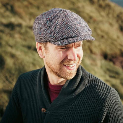 Biddy Murphy Irish Wool Tweed Newsboy Cap for Men, Herringbone - color: Navy, size: Large