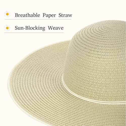 Summer Straw Sun Hats for Women Packable, Floppy Beach Wide Brim Hat Foldable - color: Beige