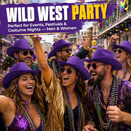 COLLECT PRESENT Plain Felt Cowboy & Cowgirl Hat for Men and Women | Western Studded Cowboy Hat in Adult Sizes - color: Purple