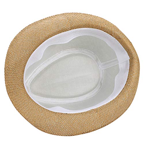 Straw Fedora Hat for Men Women Short Brim Trilby Hat Packable Roll Up Panama Jazz Cap Summer Beach Sun Cap - color: Dark Brown
