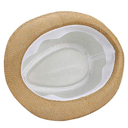 Straw Fedora Hat for Men Women Short Brim Trilby Hat Packable Roll Up Panama Jazz Cap Summer Beach Sun Cap - color: Dark Brown