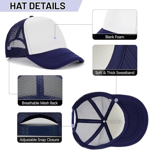Ultrafun 10 Pack Trucker Hat Mesh Sublimation Blank Hats Adjustable Baseball Caps Hats for Men Women - color: Navy White