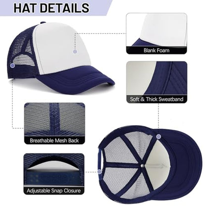 Ultrafun 10 Pack Trucker Hat Mesh Sublimation Blank Hats Adjustable Baseball Caps Hats for Men Women - color: Navy White