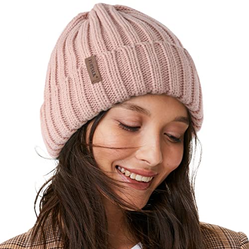 FURTALK Winter Hats for Women Fleece Lined Beanie Knit Chunky Womens Snow Cap - color: Light Pink