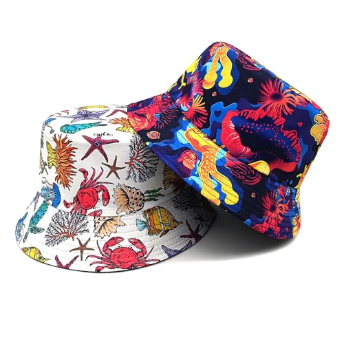 Printed Bucket Hat - Reversible Packable Summer Travel Beach Sun Cap for Men Women Teens - color: Colorful Abstract