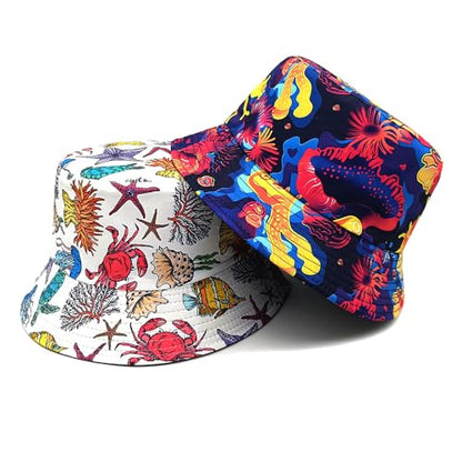 Printed Bucket Hat - Reversible Packable Summer Travel Beach Sun Cap for Men Women Teens - color: Colorful Abstract