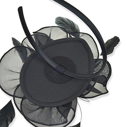 AQOKKA Women Fascinators Hats Flower Fascinators with Headband and Clip Tea Party Headwear for Women and Girls - color: 8.2" Diameter / Black a