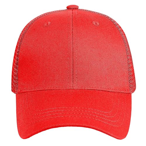 Falari Trucker Hat Baseball Cap Structured Plain Design 6 Panel, Adjustable Size - color: 1pk Red