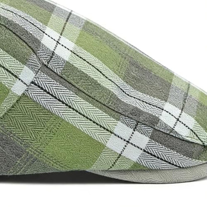 Mens Plaid Newsboy Flat Cap Ivy Gatsby Driving Hunting Cabbie Hat - color: Green-plaid a