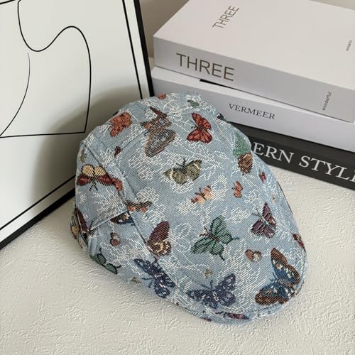 Quanhaigou Men's Cotton Flat Ivy Gatsby Newsboy Driving Hat Adjustable Irish Cabbie Ivy Driving Hunting Cap - color: Butterfly Blue