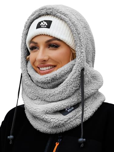 Balaclava Fleece Ski Mask Winter Face Masks Windproof Hooded Scarf - color: Grey