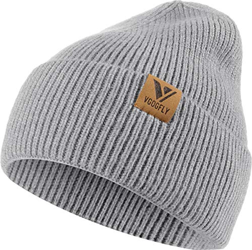 Vgogfly Beanie Men Slouchy Knit Skull Cap Warm Stocking Hats Guys Women Striped Winter Beanie Hat Cuffed Plain Hat - color: Light Grey