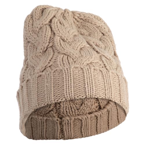 e4Hats.com Chunky Cable Knit Cuff Long Beanie - color: Tan