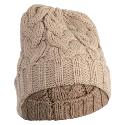 e4Hats.com Chunky Cable Knit Cuff Long Beanie - color: Tan