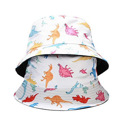 Quanhaigou Unisex Sun Hats, Fashion Beach Bucket Hat for Men Women,Summer Outdoor Boonie Cap Breathable Packable - color: White Dinosaur