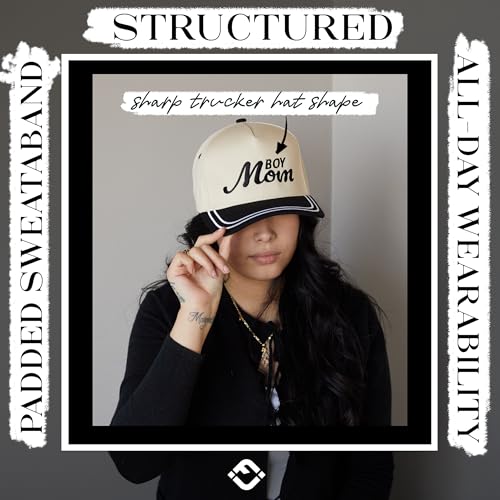 Funky Junque Women's 2 Tone Trucker Hats - color: Boy Mom - Black/Beige