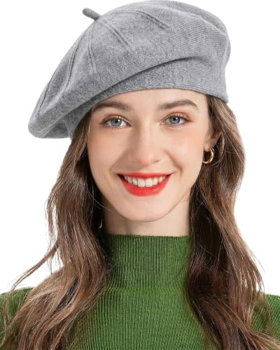 ZLYC Women French Beret Hat Reversible Solid Color Knit Warm Artist Cap - color: Grey