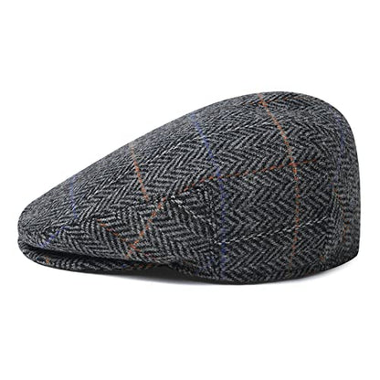 Men Wool Plaid Ivy Gatsby Newsboy Cap - color: Plaid Grey, size: 7 7/8