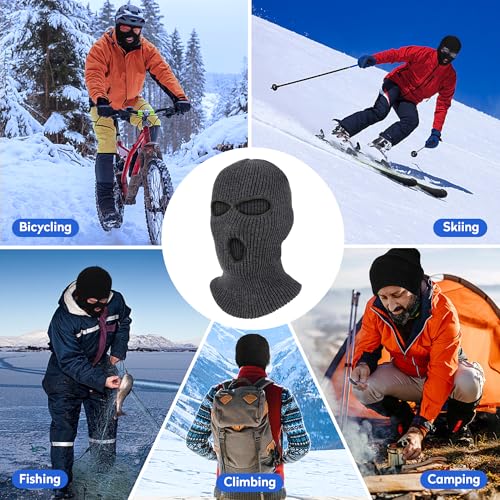Pukavt 2 Pack 3 Hole Winter Knitted Mask, Ski Mask Balaclava Cap - color: Gray