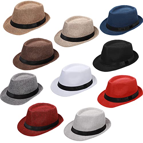 Haysandy 10 Pack 1920s Fedora Hats for Men Short Brim Sun Panama Hats for Men Women Party Costume - color: Multicolor