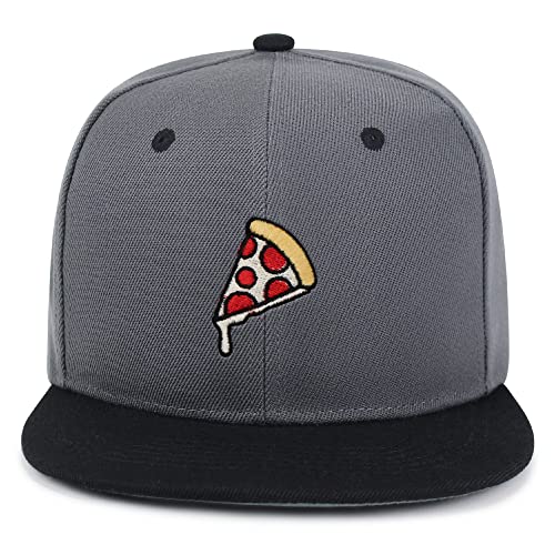 JPAK Pizza Hip-Hop Snapback Hat Embroidered Baseball Cap Foodie - color: 30. Dark Grey/Black