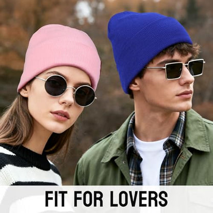 OZERO Beanie for Men and Women, Double-Layer Cuffed Knit Winter Hat - color: Pink