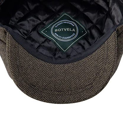 BOTVELA Men's 8 Panel Wool Blend Newsboy Flat Cap - color: Khaki, size: 7 5/8