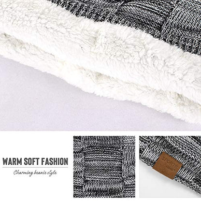 Vgogfly Slouchy Beanie for Men Winter Hats for Guys Cool Beanies Mens Lined Knit Warm Thick Skully Stocking Binie Hat Pairs - color: Light Grey / Wine