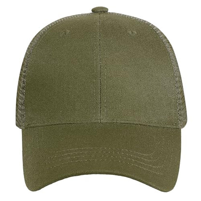 Falari Trucker Hat Baseball Cap Structured Plain Design 6 Panel, Adjustable Size - color: 2pk Black & Army Green