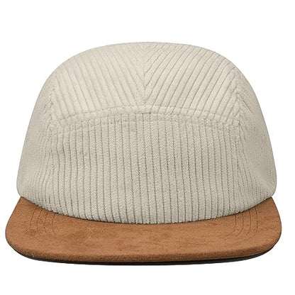 Clakllie 5 Panel Corduroy Baseball Cap for Men Women Soft Flat Brim Trucker Hat Adjustable Hip Hop Hat for Outdoor Travel