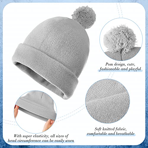 Geyoga 2 Pcs Pom Beanie Hat Men Women Winter Hat Pom Knit Cap Beanies with Ball at Top Acrylic Winter Cap with Cuff - color: Gray, Black, style: Classical