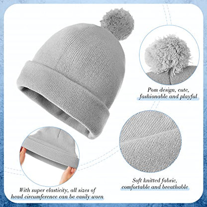 Geyoga 2 Pcs Pom Beanie Hat Men Women Winter Hat Pom Knit Cap Beanies with Ball at Top Acrylic Winter Cap with Cuff - color: Gray, Black, style: Classical
