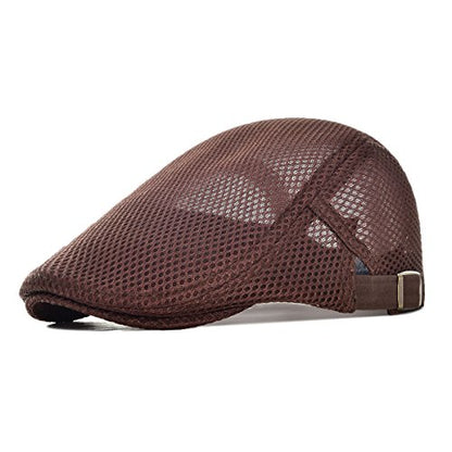VOBOOM Men Mesh Newsboy Flat Cap Ivy Cabbie Newsboy Cap - color: Coffee