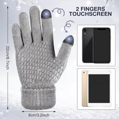 Syhood 4 Pcs Hat and Glove Set Winter Beanie and Glove Set - color: Gray and Pink