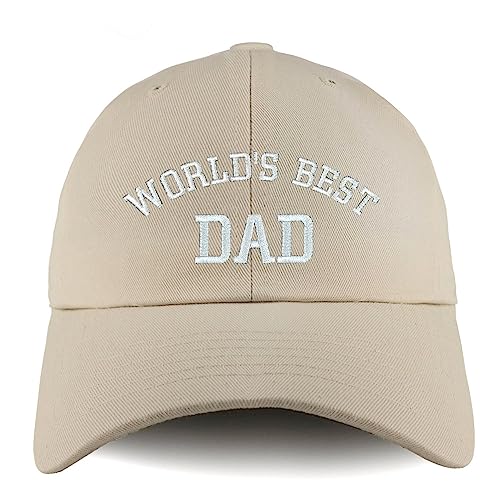 Trendy Apparel Shop World's Best Dad Embroidered Low Profile Soft Cotton Dad Hat Cap - color: Beige
