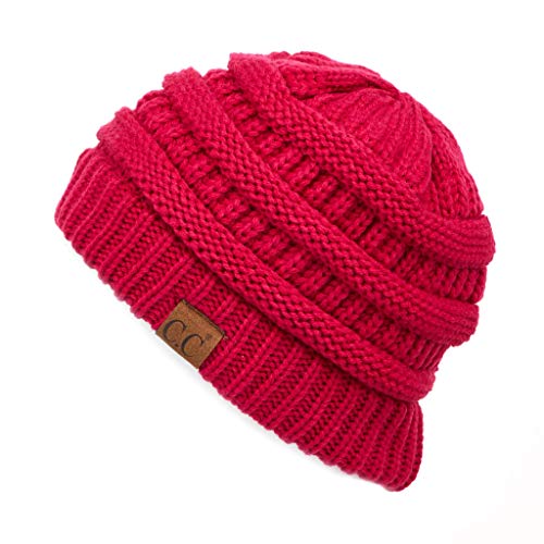 C.C Exclusives Cable Knit Beanie - Thick, Soft & Warm Chunky Beanie Hats - color: Hot Pink