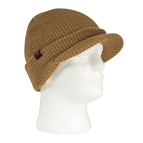 Rothco Wool Watch Cap with Brim – Wool Beanie Hat with Visor – Great for Winter Activities - color: Coyote Brown