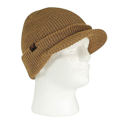 Rothco Wool Watch Cap with Brim – Wool Beanie Hat with Visor – Great for Winter Activities - color: Coyote Brown