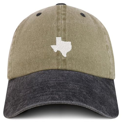 Trendy Apparel Shop Texas State Map Embroidered Washed Cotton Adjustable Cap - color: Khaki Black