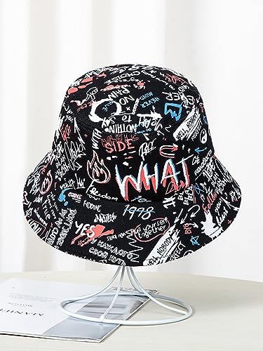 Packable Reversible Printed Bucket Hat Unisex for Men Women Beach Fisherman Cap - color: Black-2