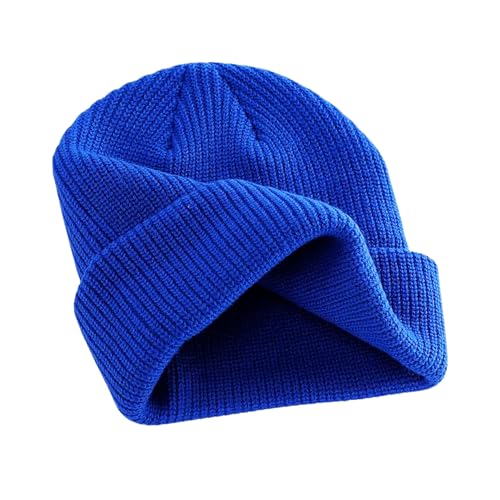 Trawler Beanie Winter Hats Fisherman Beanie for Men Women Knit Cuff Unisex Roll Up Edge Skull Cap JILANI X Edition - color: Blue