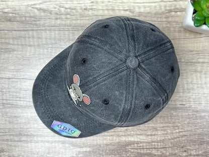 Adjustable Embroidery Animal Baseball Hat for Kid Toddler Child - color: Mouse (Washed Black)