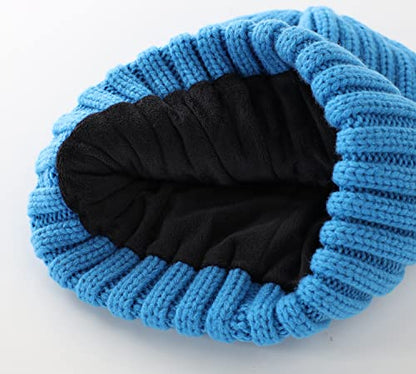 Home Prefer Mens Winter Hat Wool Fleece Lined Knit Beanie Hat Warm Stocking Caps - color: Sky Blue