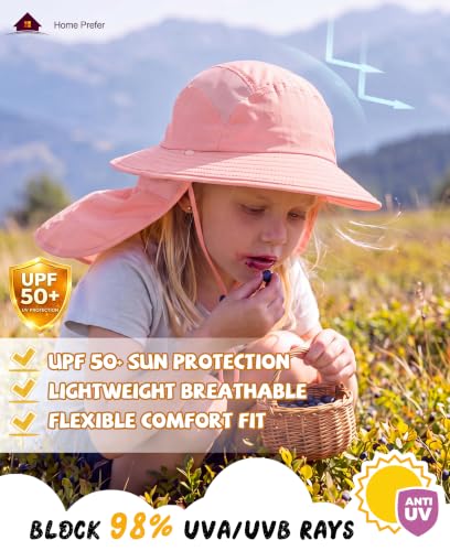 Home Prefer UPF 50+ Boys Sun Hat with Neck Flap Wide Brim Summer Beach Bucket Hat for Boys Girls Toddler Kids Safari Hat - color: Pink