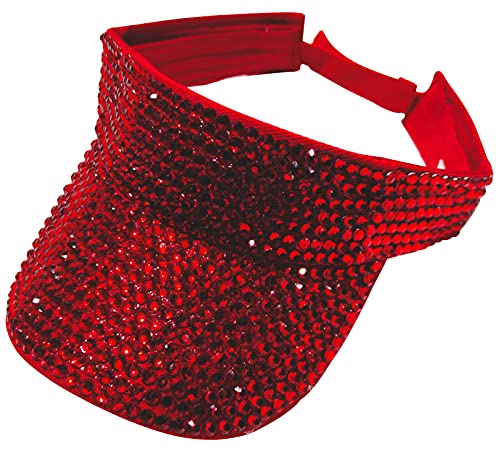 ASUITOFK Bling Rhinestone Sport Sun Visor Hats Adjustable Summer Cap Visor Caps for Men and Women Outdoor Hat - color: Red