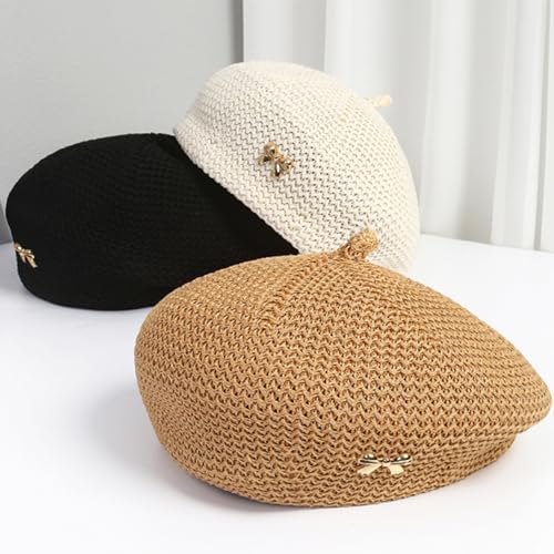 CLeemuzinN Women Summer Beret Hat Slouchy Crochet French Artist Caps Travel Beach Painters Hats Ladies Spring Fall - color: Black, size: Medium-Large