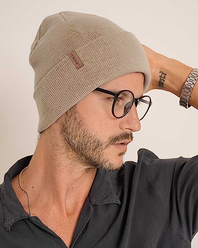 FURTALK Beanie for Men Women Cuffed Thick Knitted Winter Hat Skull Cap - color: Khaki