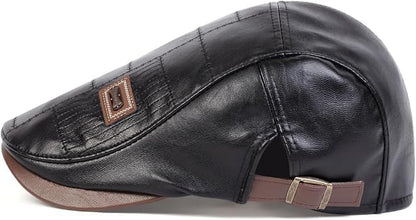 Newsboy Cap for Men, Flat Cap, PU Leather Hat - color: Patch| Black
