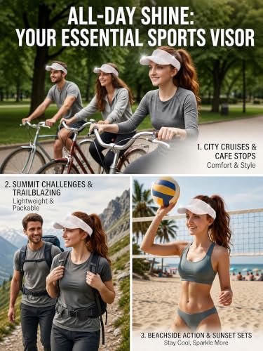 Women Shiny Rhinestone Bling Sun Visor Adjustable Tennis Beach Ponytail Hat - color: White Hat+white Rhinestone